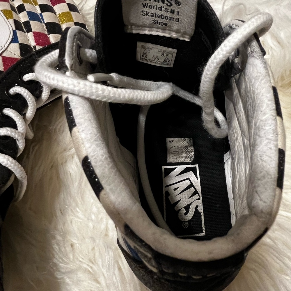 Vans High-Top Sneakers - Black with Multicolor Checkered Design - Picture 8 of 8